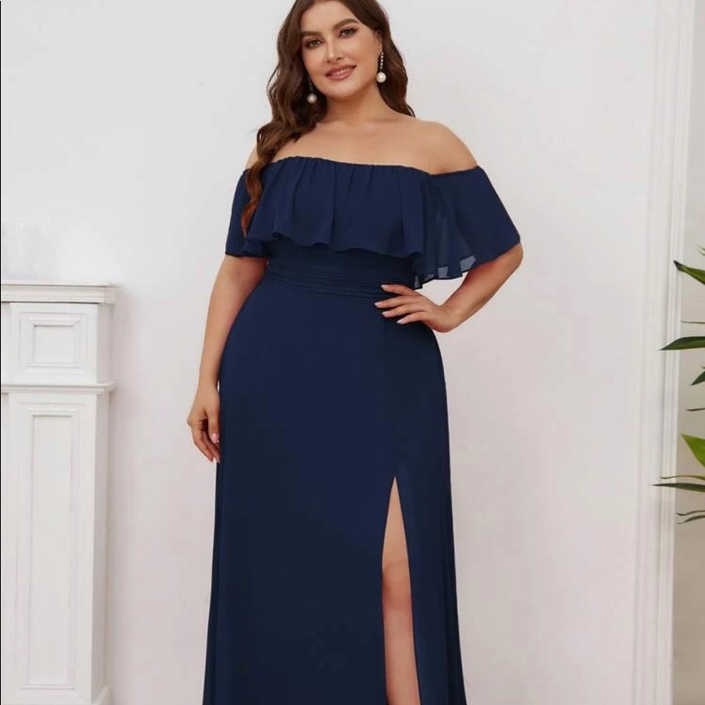 Plus Size Ruffle Trim Prom Dress/ Gown